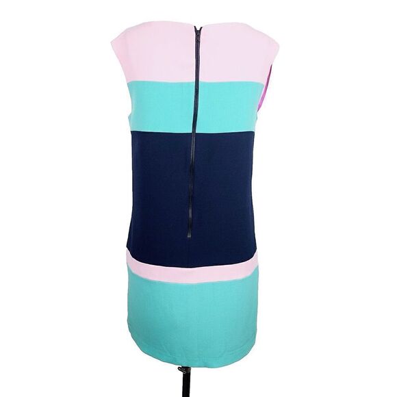 Betsey Johnson Dress 6 Pink Green Black Colorblock Sleeveless Knee Length Shift - Picture 3 of 7